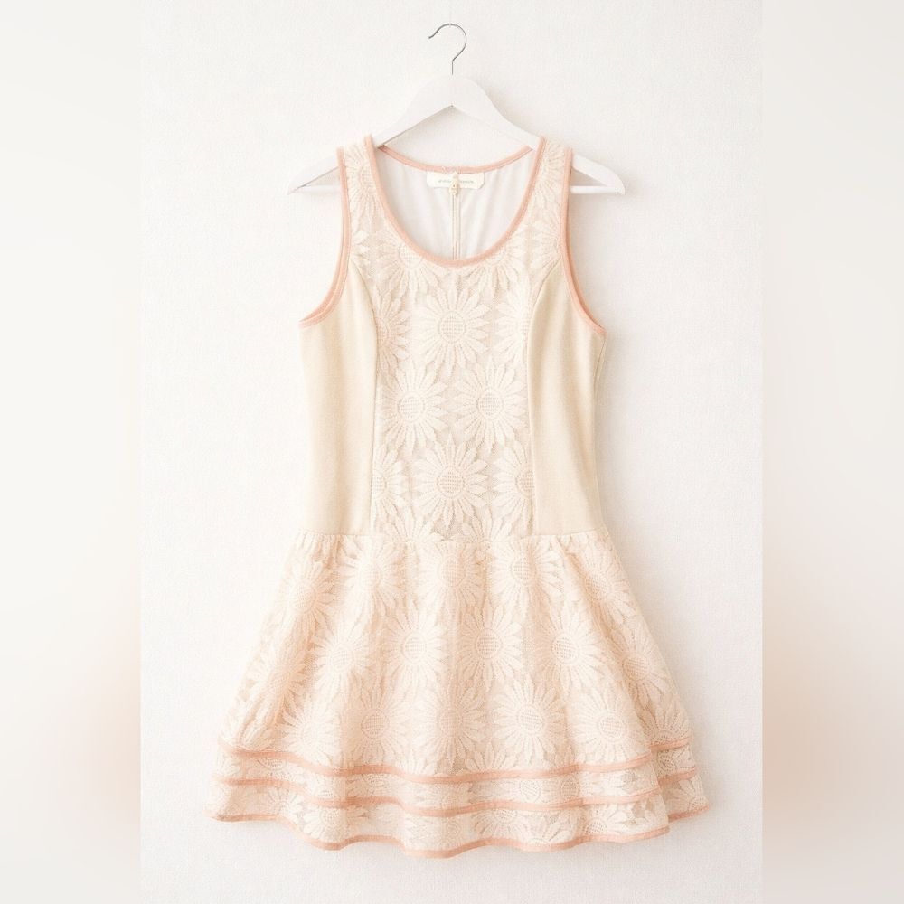 A'reve Lace Dress Peach Floral Sleeveless Fit Flare Feminine Mini Dress
